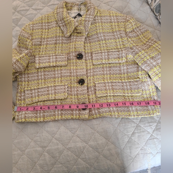 Zara Women's Yellow and Cream Plaid Tweed Blazer - Picture 5 of 7